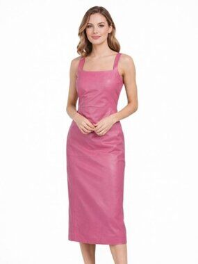 NWT Bod & Christensen Dina Pink Leather Midi Dress